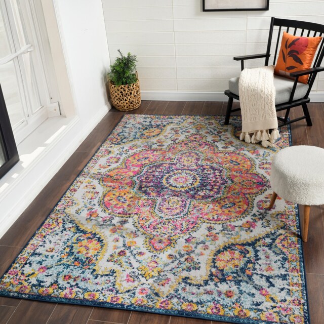 LIVABLISS Elaziz-Vintage Traditional Boho Rug 160 x 230 cm Pink Blue Orange Yellow