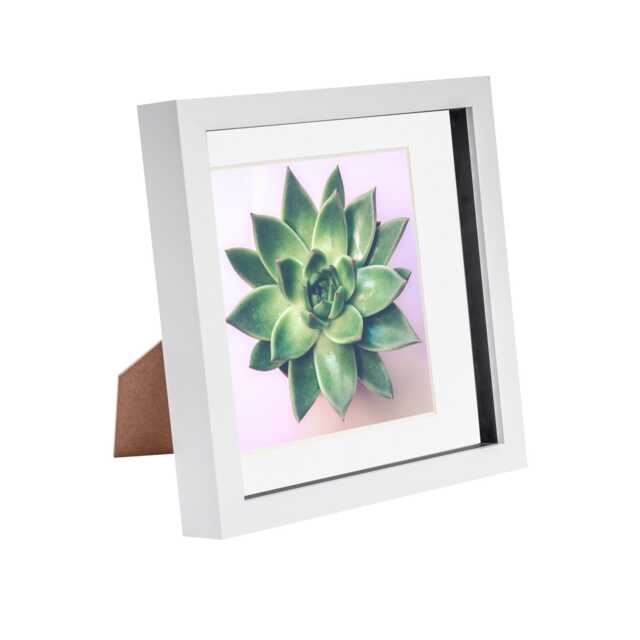 "Nicola Spring 8 x 8"" Photo Frame - White/White Mount - 3D Photo Frame Picture Frame Box Portrait Display Case (22.5 x 22.5cm)"