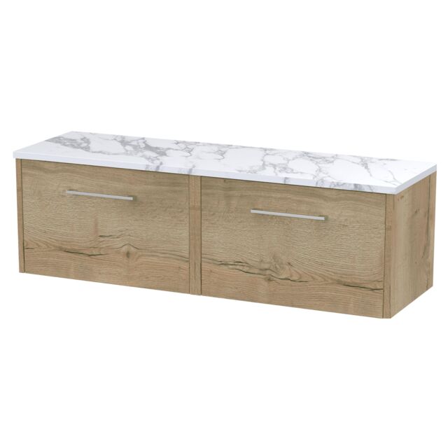 Balterley Winshill Contemporary 2 Drawer Wall Hung Vanity Unit with Laminate Worktop, Light Oak, 1200mm