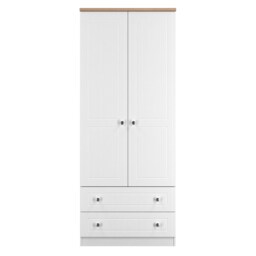 Cambridge 2 Drawer Double Wardrobe in Porcelain Ash & Bardolino Oak (Ready Assembled) White Porcelain Ash & Bardolino Oak