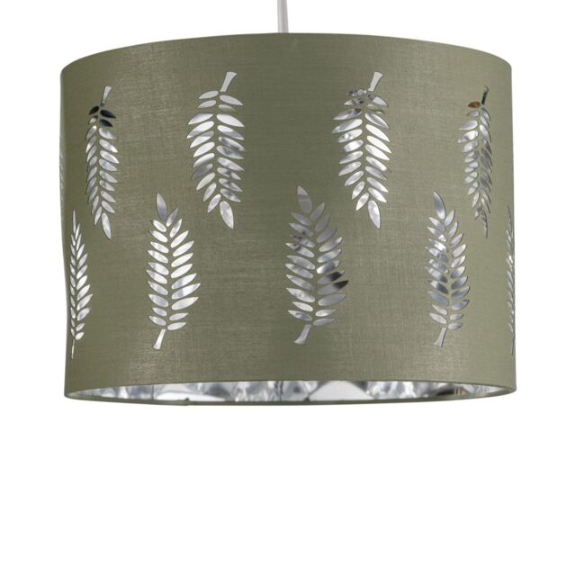 Fern - Sage Green Cut Out 25cm Pendant Lightshade Green Silver Medium 1
