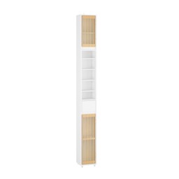 SoBuy BZR34-BW,Slim Freestanding Bathroom Tall Cabinet with Bamboo Doors White Beige 1