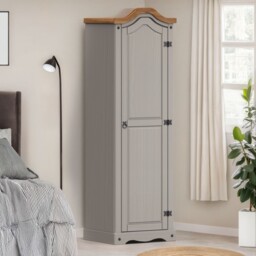 Mercers Furniture Corona Grey Wax 1 Door Wardrobe Single Robe Solid Wood Pine Wooden Bedroom with Mexican Styling