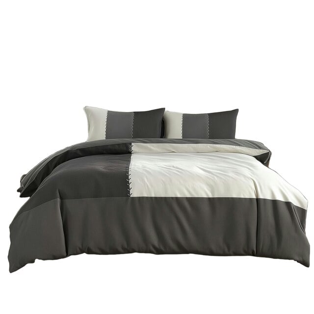 Duvet Cover And Pillowcase Set Black Blue Chocolate Patchwork Design Polycotton Bed Linen Black Black Double