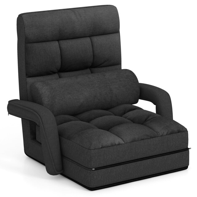 COSTWAY 2 IN 1 Folding Lazy Sofa Lounger Adjustable Grey Black Chair