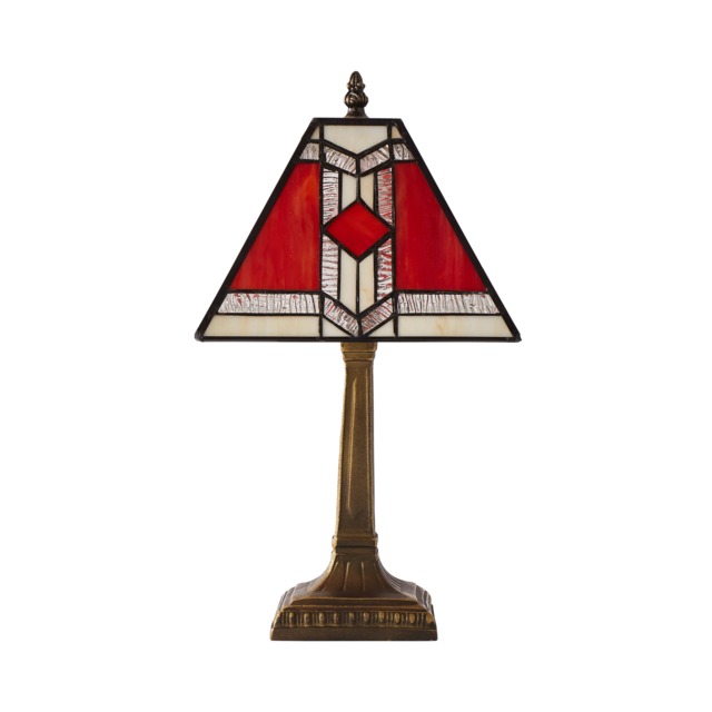 ValueLights Tiffany Red Stained Glass Shade Brass Table Lamp Red