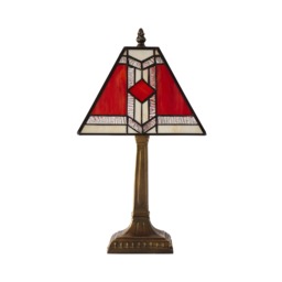 ValueLights Tiffany Red Stained Glass Shade Brass Table Lamp Red