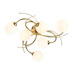 Elba 6 Light Flush Ceiling Fitting Brushed Brass with Opal White Glass 6xG9