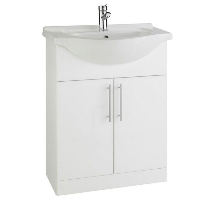 Bathroom 650mm Vanity Unit with Basin - Gloss White - (Impact) - Brassware Not Included White White 1