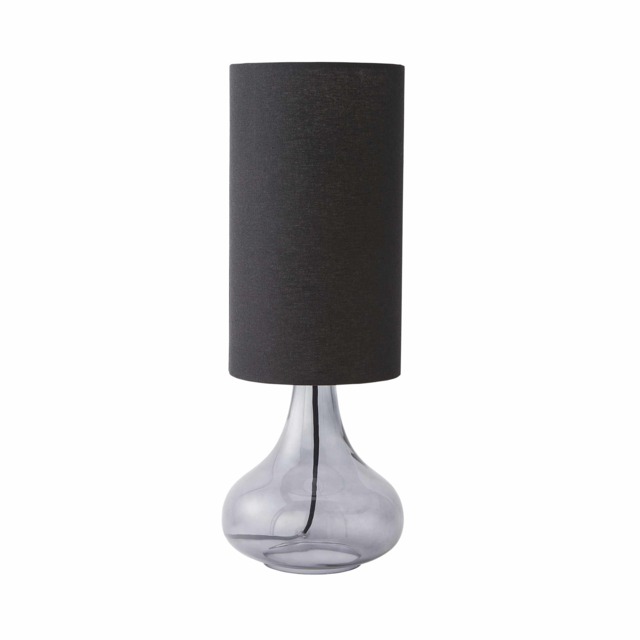 ValueLights Sylvie Black Tall Shade Smoked Glass Table Lamp and Bulb