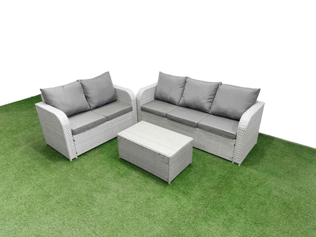 Fimous 5 Seater PE Rattan Wicker Garden Furniture Patio Conservatory Sofa Set with Rectangular Coffee Table 3 Seater Sofa Love Sofa