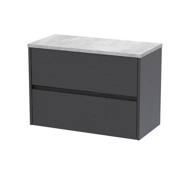Balterley Chartley Contemporary 2 Drawer Wall Hung Vanity Unit with Laminate Worktop, Graphite Grey Woodgrain, 800mm