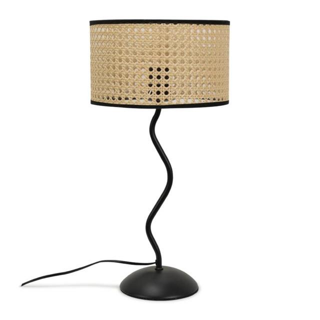 ValueLights Wiggle Black Metal Table Lamp Wicker Black Trim Shade