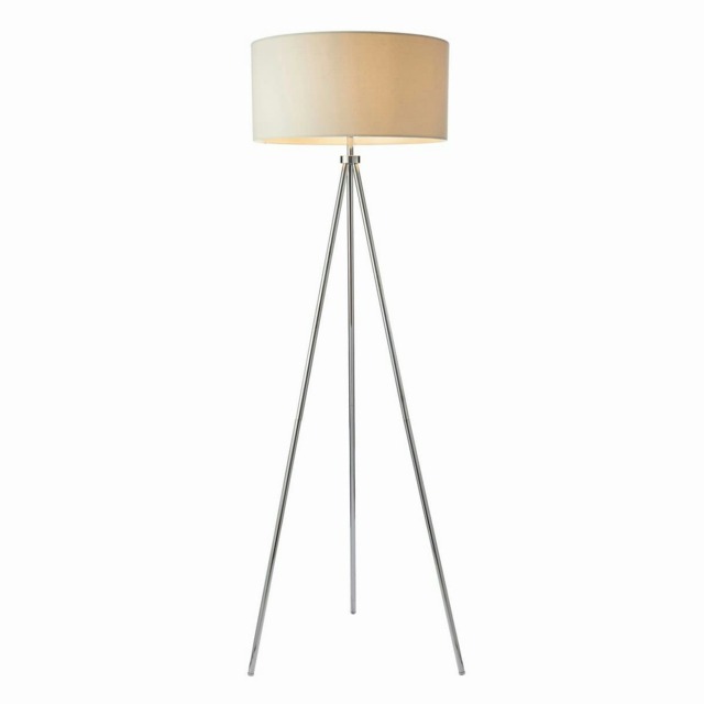 Tri 1 Light Floor Lamp Chrome, Ivory Linen Effect, E27
