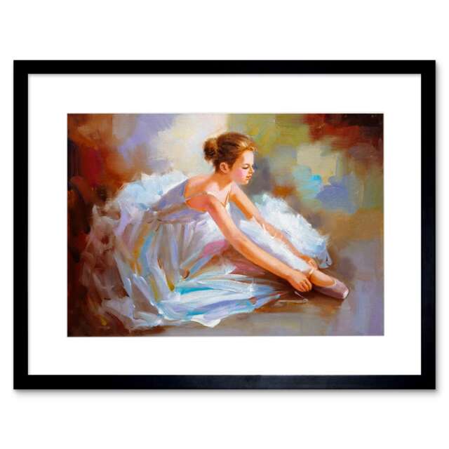 "Ballerina Ballet Dance Shoes Painting 9x7"" Black Framed Wall Art Print"