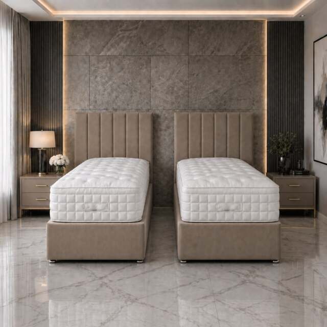 5ft Kingsize Zip Link 6x3 Length Beige Plush Divan Bed Full Set No Drawers