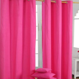 Homescapes Cotton Plain Hot Pink Ready Made Eyelet Curtain Pair - 137 x 228 cm Pink Hot Pink