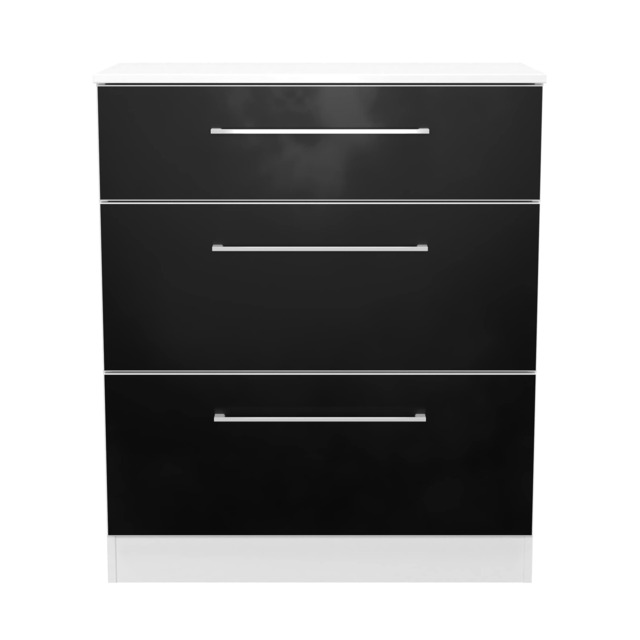 Gloucester 3 Drawer Deep Chest of Drawers in Black Matt & White (Ready Assembled) Black Black Matt & White