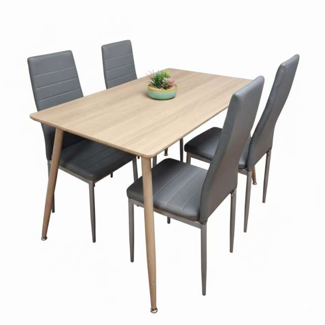 Dining Table Set with 4 Grey Faux Leather Chairs Kitchen Dining Furniture Set