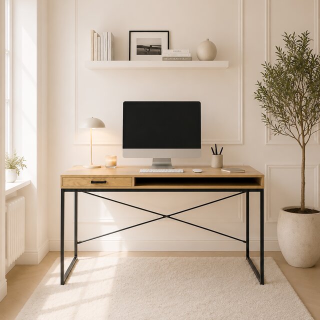 Seaford Office Desk with 1 Drawer in Black and Oak