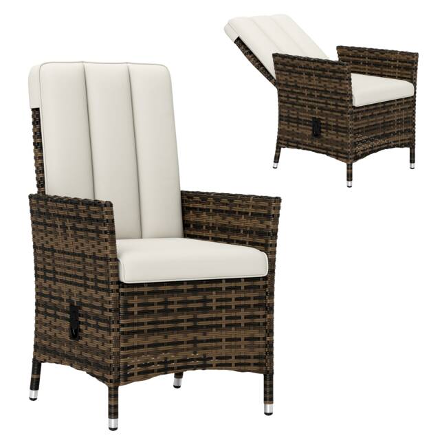 Outsunny Rattan Garden Recliner Chair with Adjustable Backrest, Cream White Cream