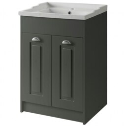 Bathroom Traditional Floor Standing 2 Door Vanity Unit and Ceramic Basin 600mm - Matt Grey - (Aberdeen) Grey Grey 1