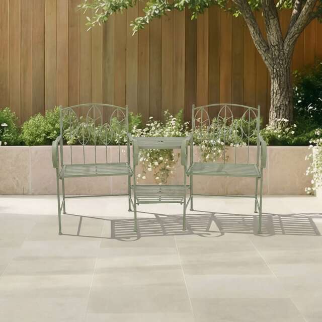 Charles Bentley Rustic Metal Garden Companion Seat - Leaf Design Green Green