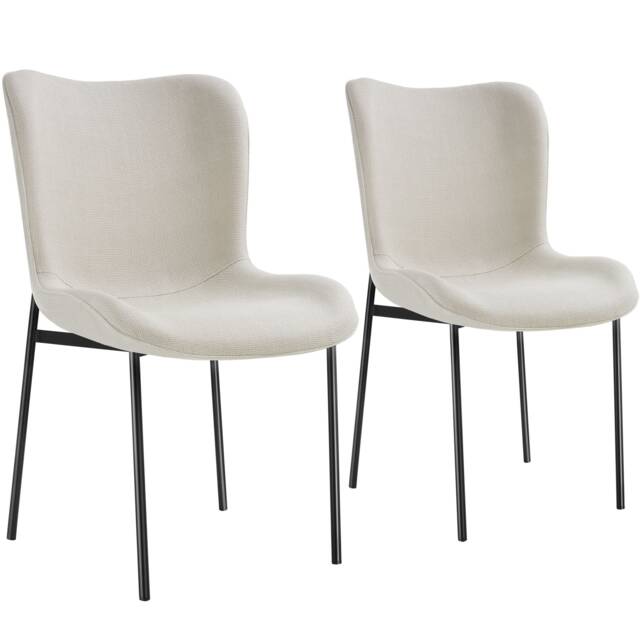 Dining Chair Tessa - ergonomic high backrest, slim steel legs, soft fabric White Woven fabric off-white/black 2
