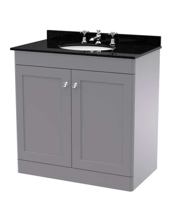 Balterley Swynnerton Traditional 2 Door Floor Standing Vanity Unit with Marble Basin, Satin Grey, 800mm