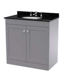 Balterley Swynnerton Traditional 2 Door Floor Standing Vanity Unit with Marble Basin, Satin Grey, 800mm