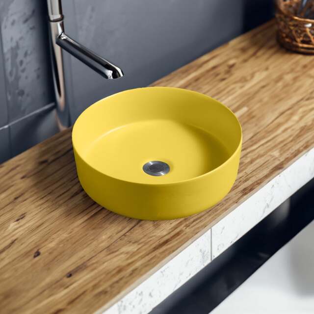 Limoge 7844-Y Ceramic Vert Round Countertop Basin in Yellow