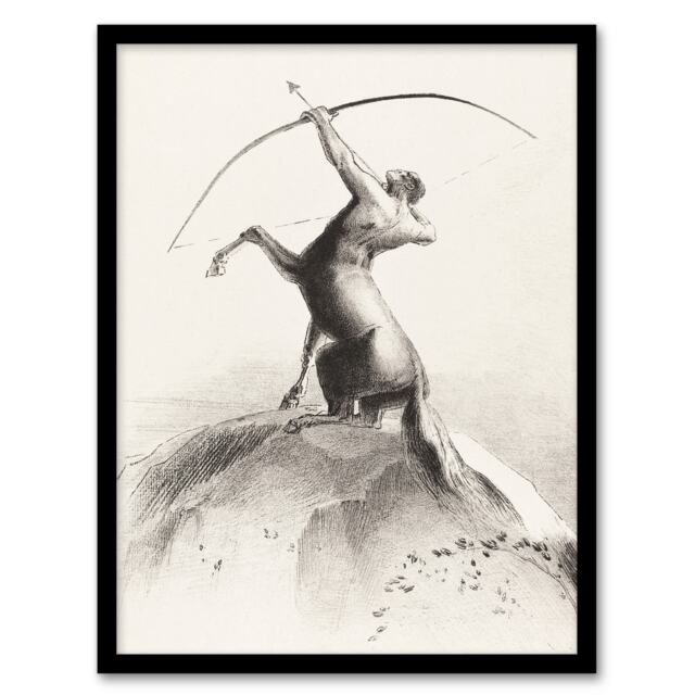 "Centaur Aiming at the Clouds Redon Vintage Framed Wall Art Print 12X16"""