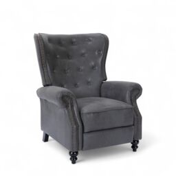 Faux Leather Suede Grey Buttoned Carmona Wingback Recliner Chair