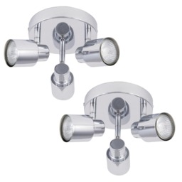 Pair of Chrome 3 Light IP44 Bathroom Round Spotlight Plates Chrome 2