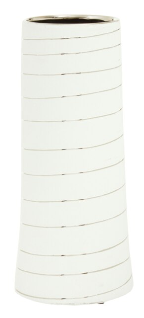 Haldis Small White Silver Stripe Ceramic Vase White