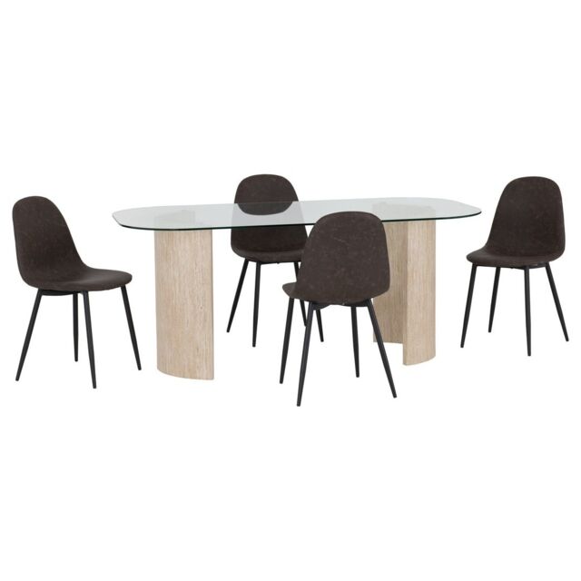 Modena Dining Table and Athens Chairs Set - L90 x W75.5 x H180 cm - Clear/Cream/Brown