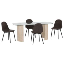 Modena Dining Table and Athens Chairs Set - L90 x W75.5 x H180 cm - Clear/Cream/Brown
