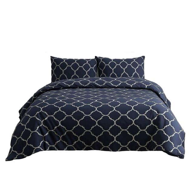 Duvet Cover And Pillowcase Set Grey Geometric Design Polycotton Bed Linen Grey Grey Super King