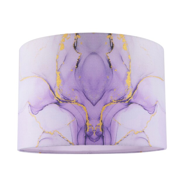 Designer Drum Lamp Shade in Marble Effect Cotton Fabric in Soft Lilac and Purple Purple Lilac 1