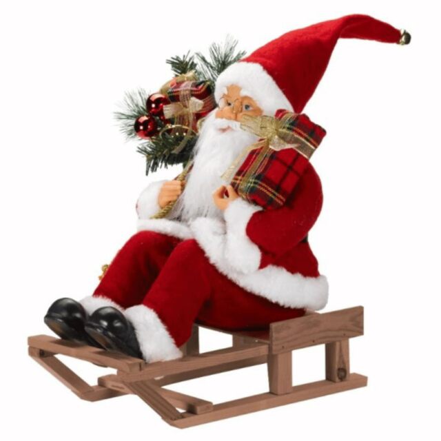 30cm Red and White Traditional Santa on Sleigh Christmas Decoration