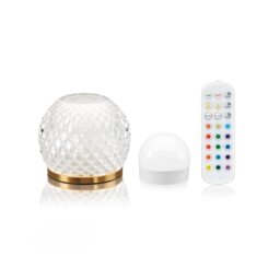 Omniance Aurelia Rechargeable Wireless Table Lamp with Remote Clear Brass Base With Glass Shade