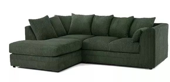 CHICAGO LEFT HAND FACING JUMBO CORD CORNER SOFA LOUNGE IN GRENN