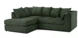 CHICAGO LEFT HAND FACING JUMBO CORD CORNER SOFA LOUNGE IN GREEN