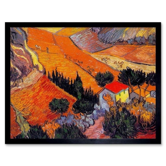 Vincent Van Gogh Landscape House Ploughman 1889 Framed Wall Art Print