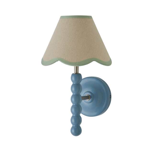 ValueLights Bobbin Blue Wall Light with Green Trim Shade and Bulb Blue