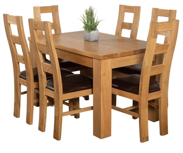 Dakota 127 x 82cm Oak Small Dining Table and 6 Yale Chairs Brown Brown