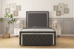 "Sloomy Sofia Chrome Graphite Dumfries Bed Frame With 50"" Upholstered Headboard 4' Small Double"