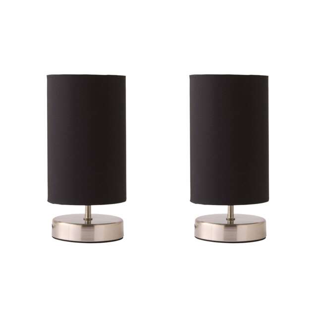 ValueLights Francis Pair Brushed Chrome Touch Table Lamps Black Shades and Bulbs