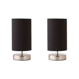 ValueLights Francis Pair Brushed Chrome Touch Table Lamps Black Shades and Bulbs