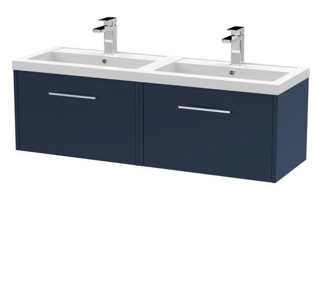 Balterley Winshill Contemporary 2 Drawer Wall Hung Vanity Unit with Double Basin, Dark Blue, 1200mm